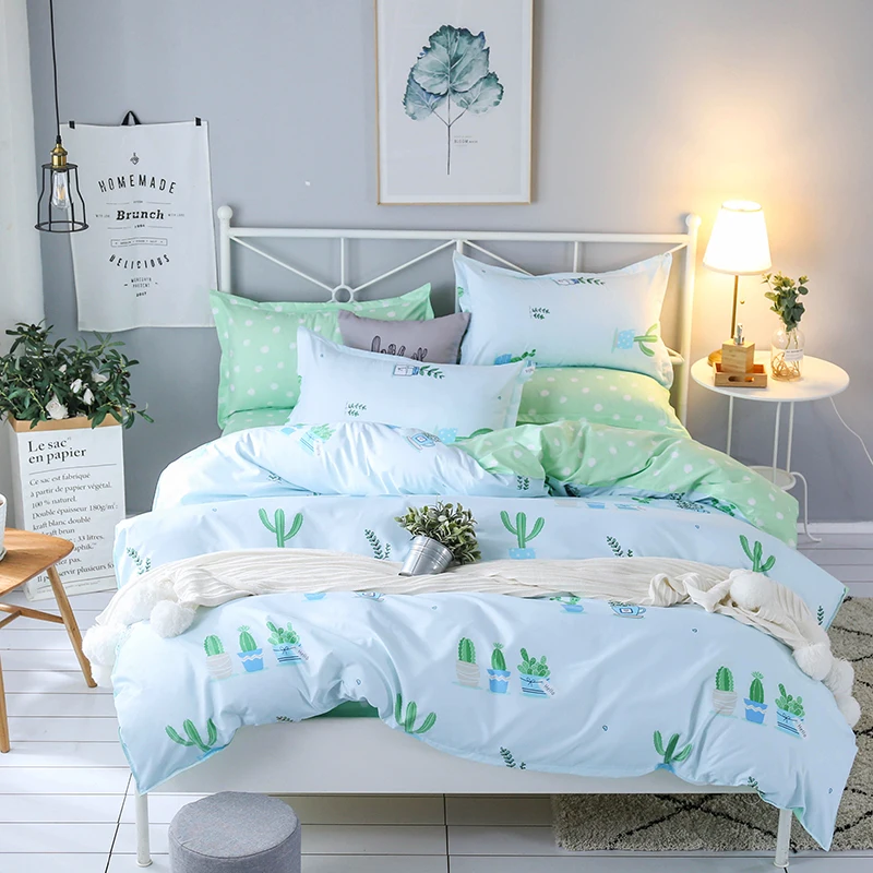 

Fresh Style Plant and Dot Reactive Print 4Pcs bedding sets Duvet Cover Bed sheet Pillowcase king/Queen/Full/twin home textile