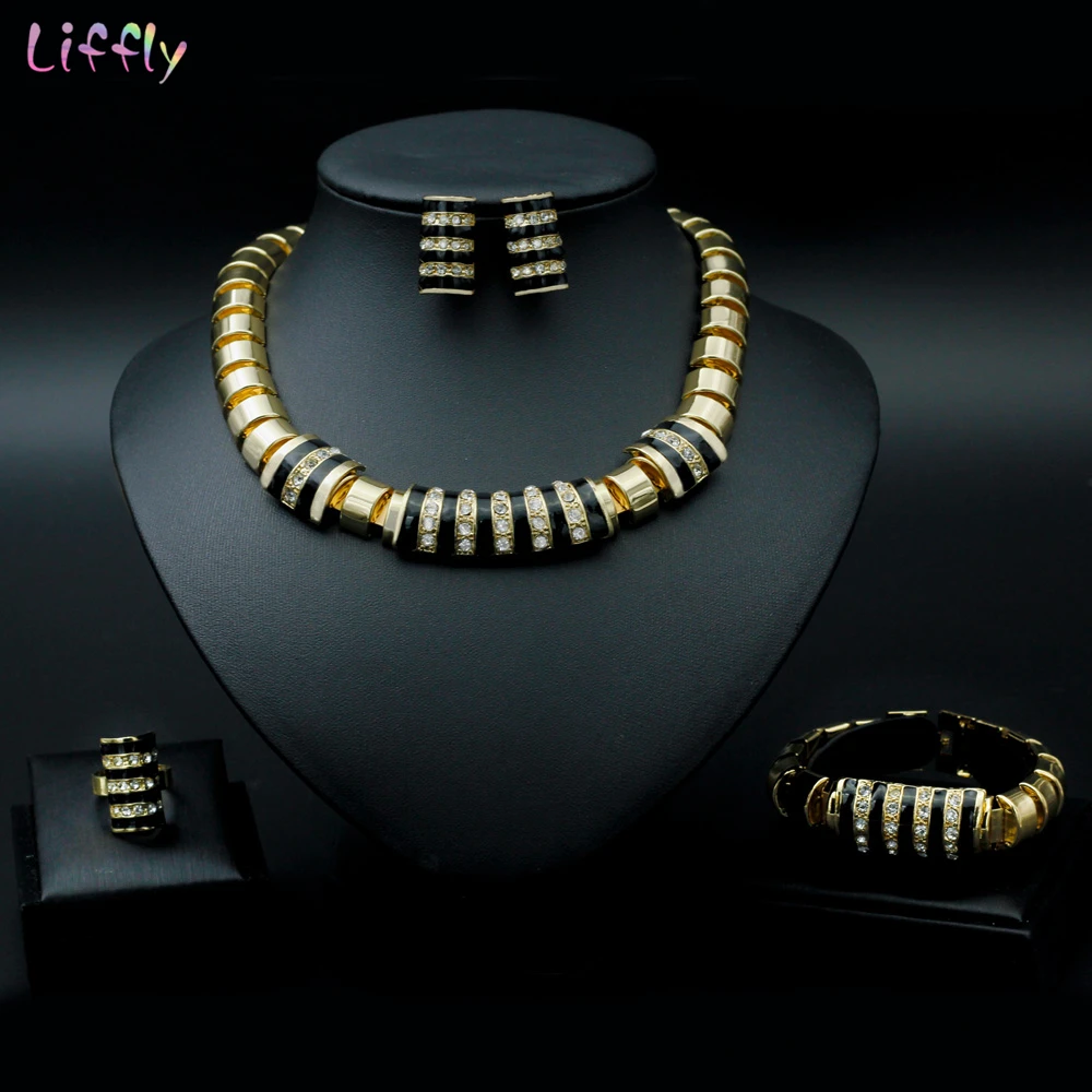 

Luxury African Jewelry Sets Geometric Necklace Set Gold and Black Nigerian Ethiopian Jewellery for Women