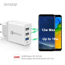 Amstar 30 Вт Быстрая зарядка 3,0 USB зарядное устройство QC3.0 3 порта EU/US дорожное настенное зарядное устройство для iPhone 11 Pro X XR XS 8 samsung S10 Plus S9