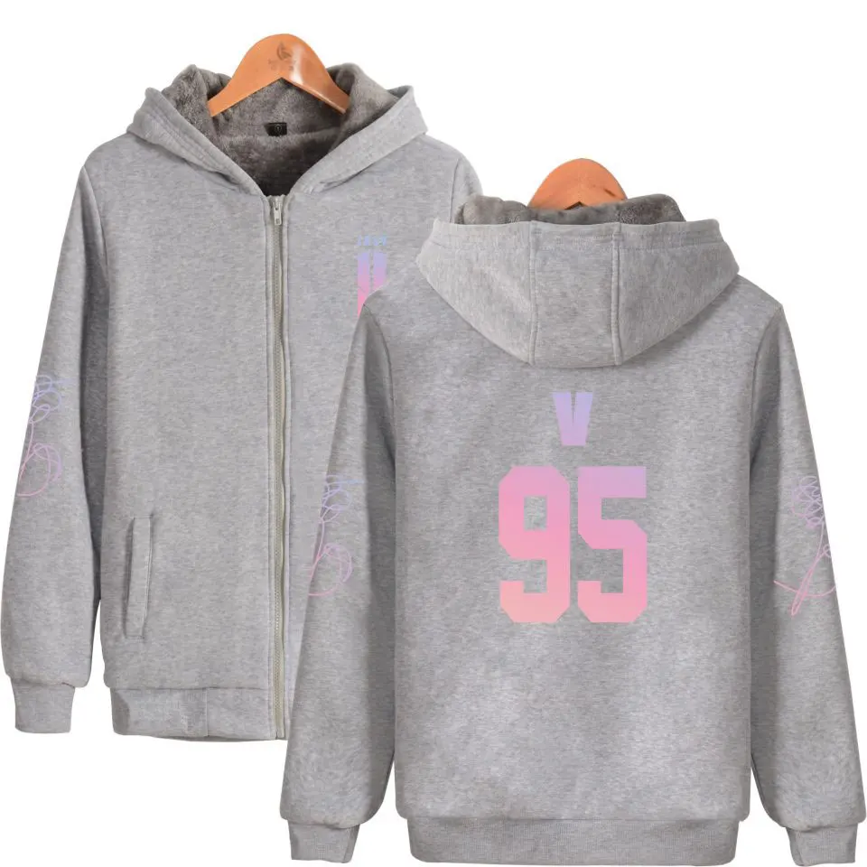 BTS K pop Thicker Hoodie Sweatshirt Zipper Fashion Sweatshirt ARMY