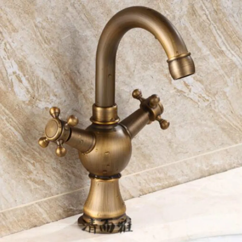 

A1 Retro dish faucet double handle with rotating faucet European style copper antique faucet basin Pure copper American LU41310