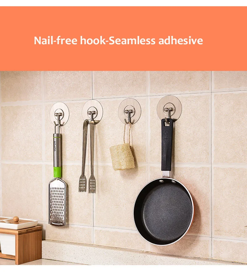 Seamless Wall Hooks Hanging Stainless Steel Hooks Kitchen Bathroom Hangers Bag Key Wall Hooks Wall Hangers Round Shape (10)