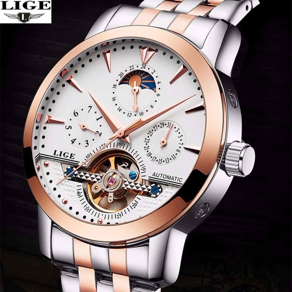 

relogio masculino LIGE Mens Watches Top Brand Luxury Automatic Self-Wind Date Watch Men Business Steel Mechanical Wristwatch
