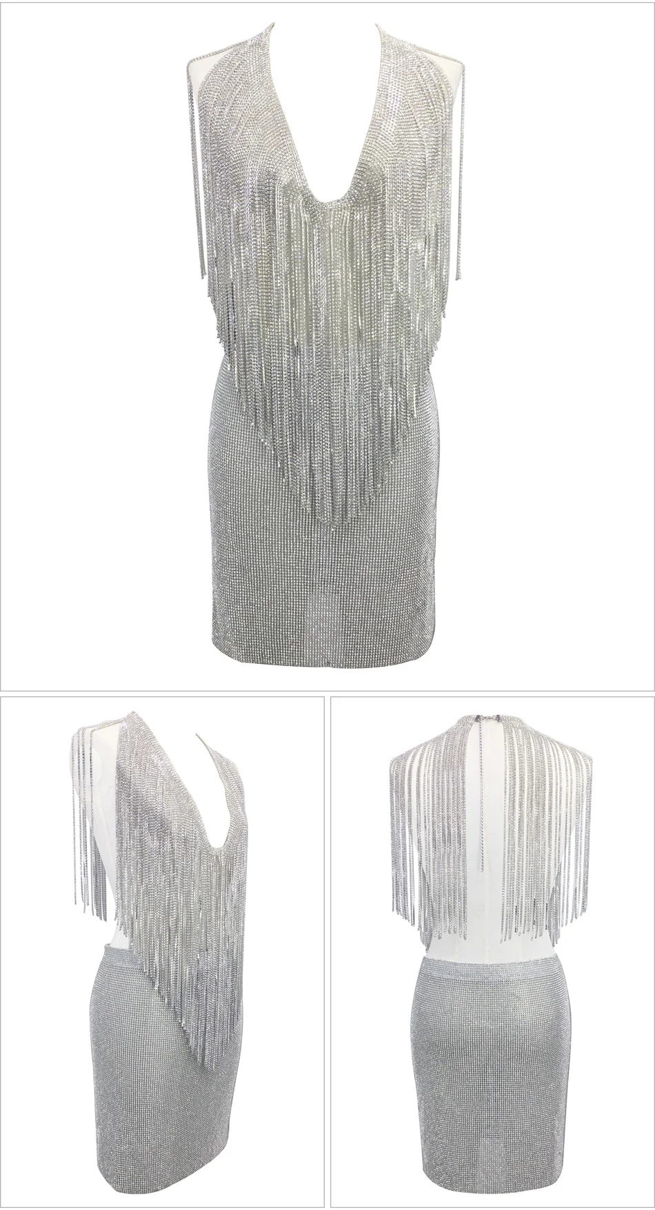 S кривой Кристалл бахрома комплект из 2 предметов ручной работы V шеи Стразы топ из двух частей мини-платье