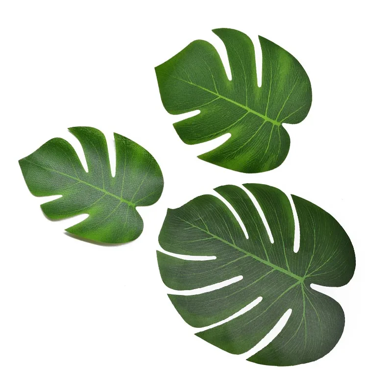 12 шт.; 3 размера; искусственный цветок с зеленым листком тропическим принтом шелковые листья для Гавайский пляж Луау тема Свадебная вечеринка украшения