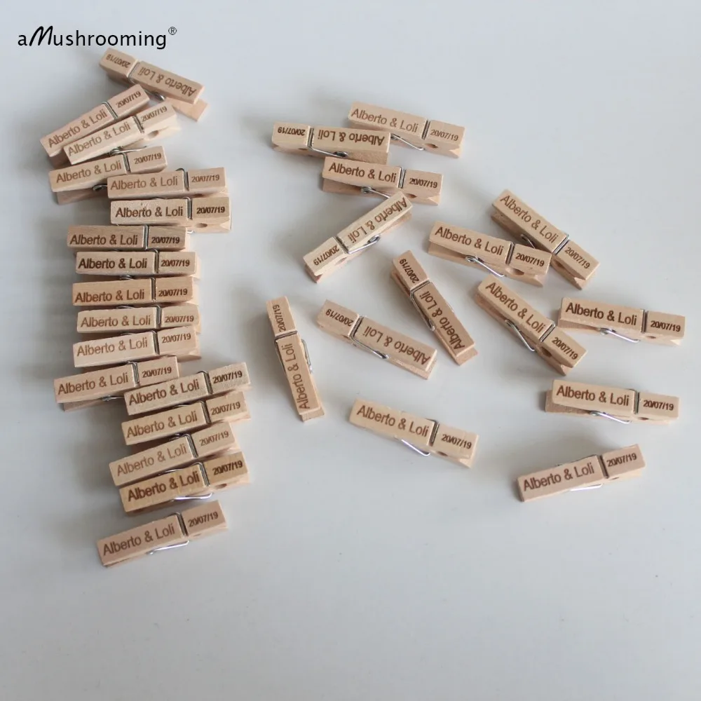 100pcs Personalized Gift Mini Pegs Engrave Name clothes pegs Handmade