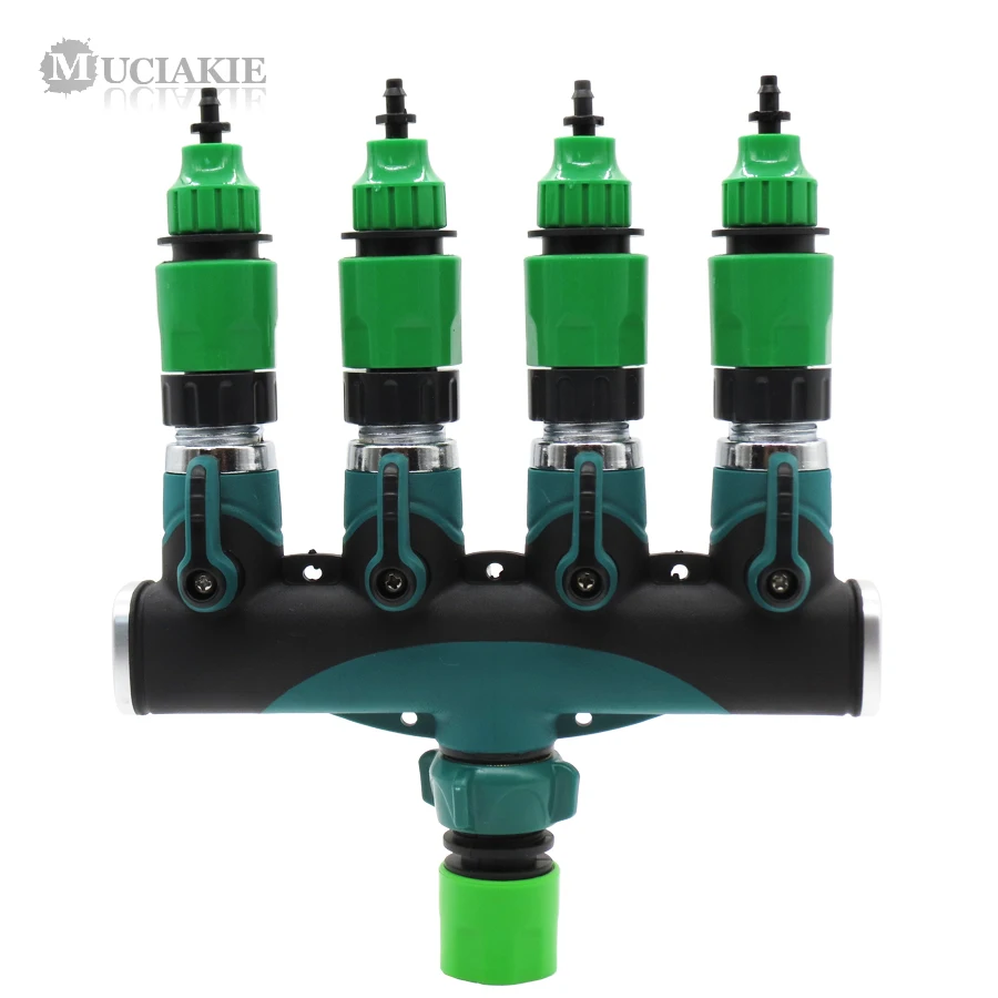 

MUCIAKIE 1LOT 3/4"4-Way Splitter Connector with Valve 4/7 8/11mm Hose Connection US/EU Standard Thread Garden Water Agriculture