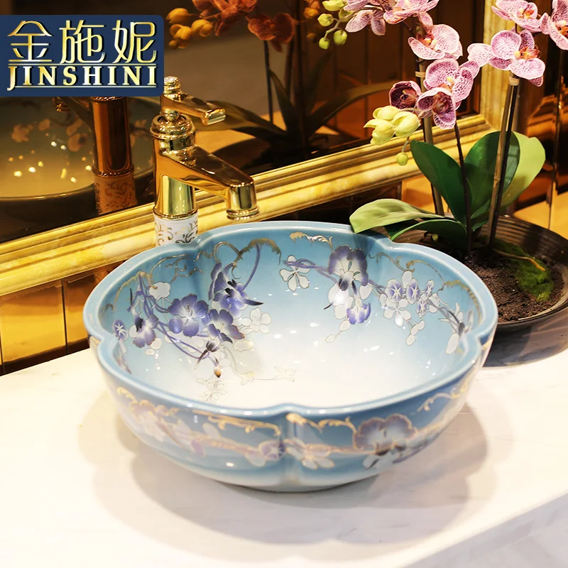Золото jingdezhen керамические счетчик бассейна ванная комната умывальник умывальник искусство бассейна вода