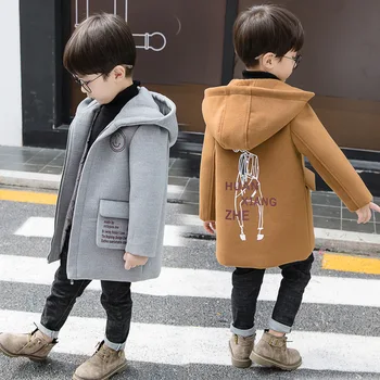 

Gray Brown Woolen Winter Boys Jacket Quality Warm Cotton Padded Puffer Elegant Kids Coat Fall Boy Overcoats Children's Clothing