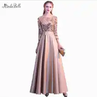 Modabelle スクープゴールドスパンコールイブニングドレス Uzun Elbise A ラインネイビーブルーサテンイブニングドレスプラスサイズローブ · ド · 夜会 Paillette の