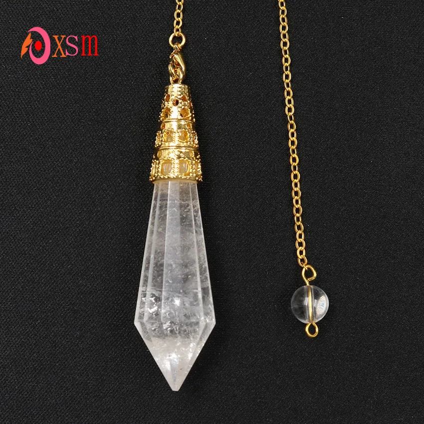 xinshangmie 1pc Light Yellow Gold Color Natural Rock Crystal Stone Hexagon Pyramid Reiki Pendulum Pendant Fashion Jewellery