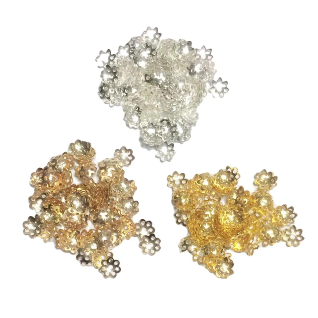 900 Pieces Assorted Color Metal Filigree Flower Bead Caps Jewelry Making Findings Accessories for Beading DIY Crafts 8mm