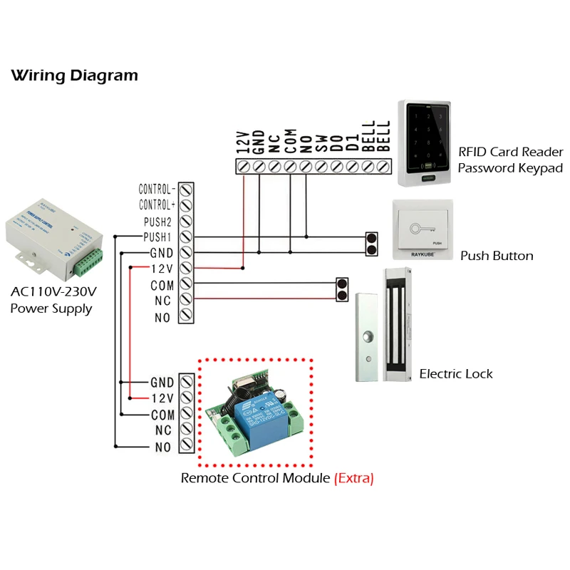 RAYKUBE RFID система контроля доступа двери DIY комплект с Электронный магнитный замок 12 В 3A блок питания сенсорная клавиатура доступа