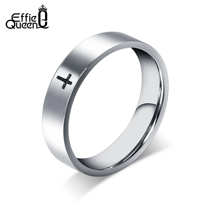 Effie queen Простой дизайн кольцо для влюбленных из нержавеющей стали Silver_color Cross женские мужские свадебные украшения WTR87