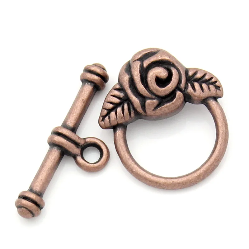 

DoreenBeads Zinc metal alloy Toggle Clasps Round Antique Copper Flower Pattern 19mm x17mm(6/8"x5/8")23mm x7mm(7/8"x2/8"),4 Sets