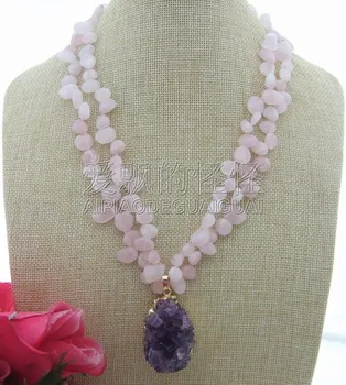 

N040204 30x44MM Pink & Pureple Crystal Geode Pendant Necklace