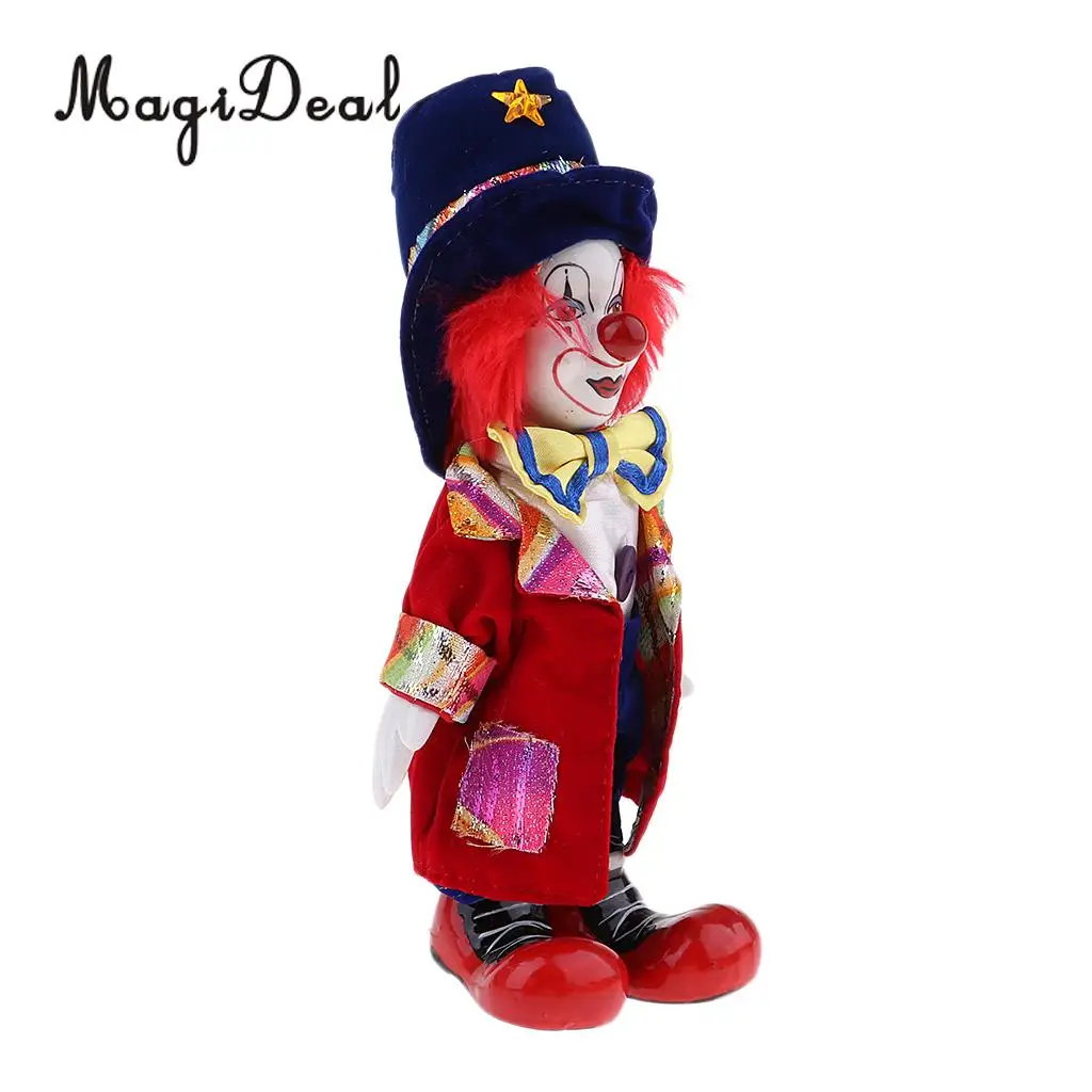 Hand Painted Porcelain Doll Funny Clown Dolls Wearing Red Coat And Hat Halloween Gift Home Decoration 18cm