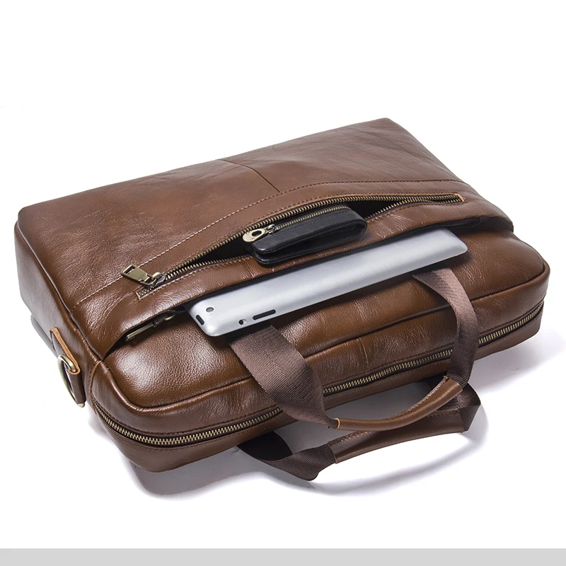 Men briefcase CONTACT'S NEW Business Genuine Leather Men Briefcase Cowhide Men's Messenger Bags For 14