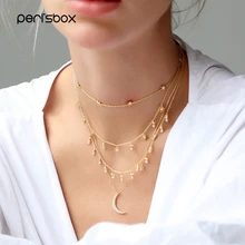 Peri'sBox золотые разноцветные Многослойные Чокеры ожерелья для женщин богемные Висячие ожерелья с подвеской эффектные звезды чокер с месяцем