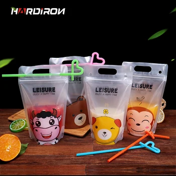 

HARDIRON New Creative Cartoon Pattern Disposable Translucent Scrub Drink Bag Juice Milk Portable Zipper Packaging Stand-up Pouch