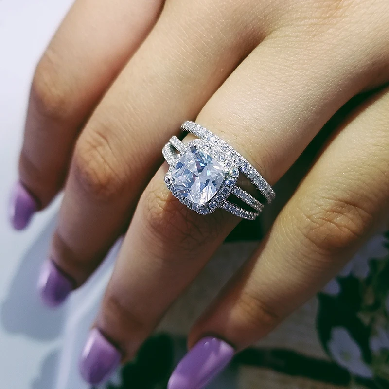 Buy 925 Sterling silver wedding Rings set 3 in 1 band