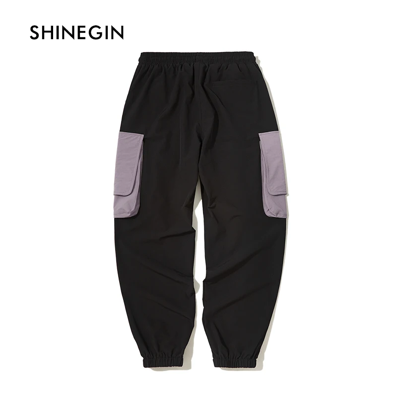 SHINEGIN Swag Ribbon Pants Hip Hop Cargo Pant Streetwear Men Harem Pants Patchwork Multi Pocket Trousers Casual Tatical Pants