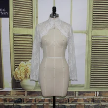 Дешевые кружево цвета слоновой кости женское платье Болеро с длинными рукавами свадебная куртка