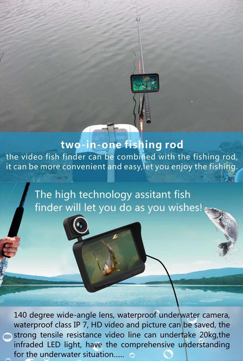 YUMEIQUN 20 м подводная камера рыболокатор двойная камера для рыбалки лед видеорегистратор для рыбалки 4,3-дюймовый монитор HD 1000TVL 8 шт инфракрасная лампа