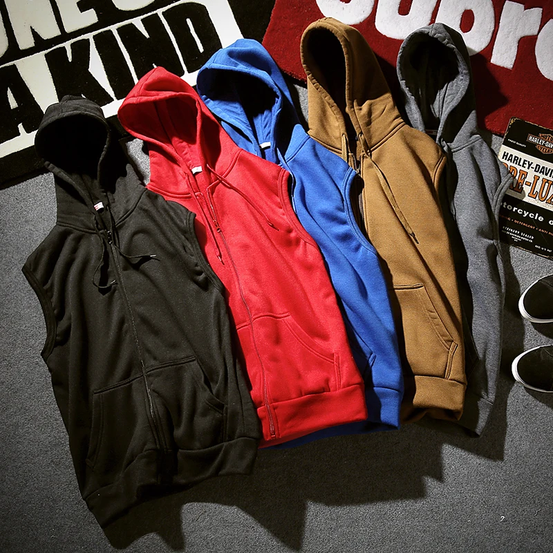 Skup 2019 męska bluza z kapturem i bluzy męskie w stylu casual, na zamek błyskawiczny bezrękawnik z kapturem męski kardigan z kapturem para luźna kamizelka brązowa bluza z kapturem