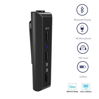 

Konrisa Car Bluetooth Receiver Aux 3.5mm Jack Audio Output Wireless A2DP Music Receiver Handsfree Car Kit with Built-in Battery