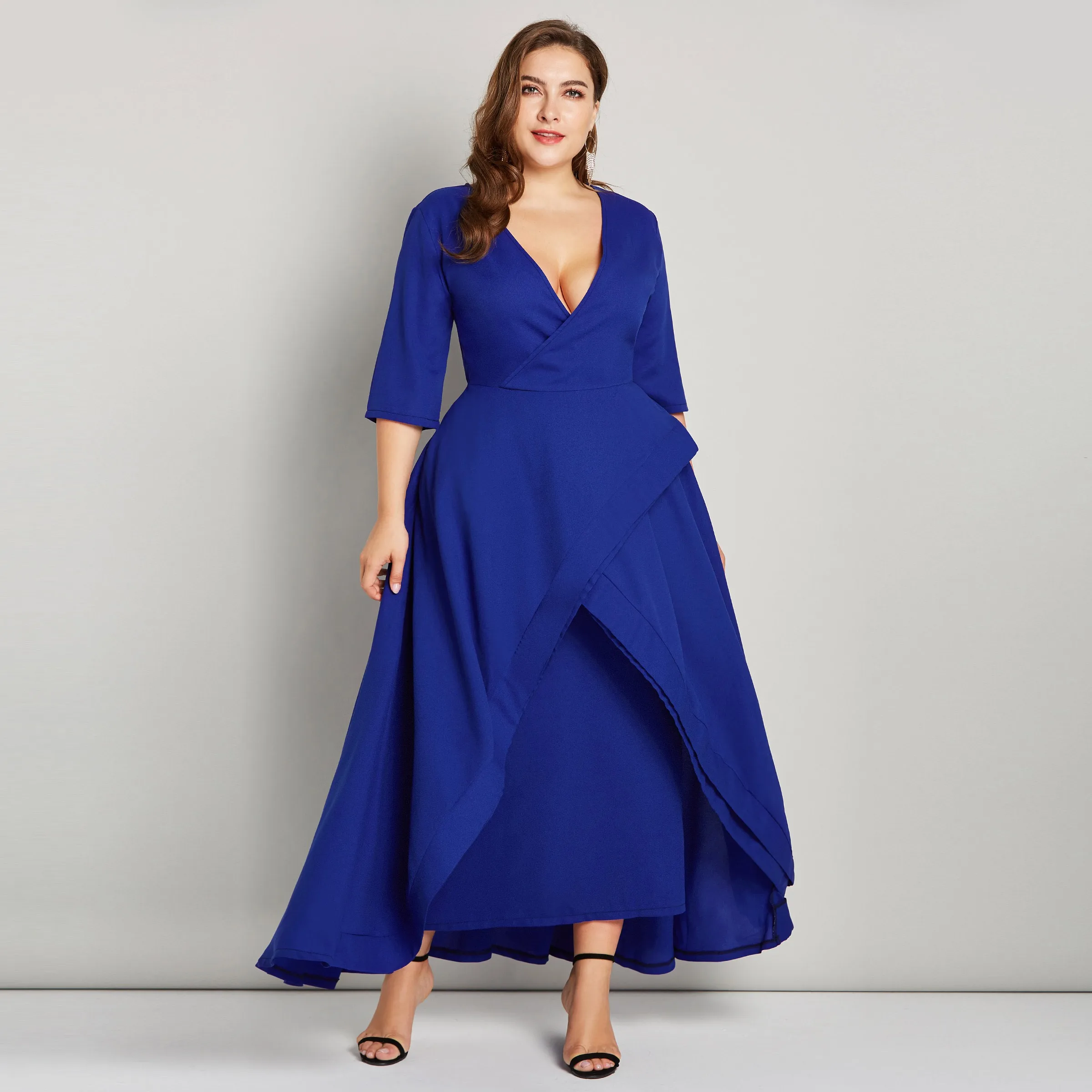 Clocolor Plus Size Women Long Party Dress Sexy Deep V Neck Female XXXL