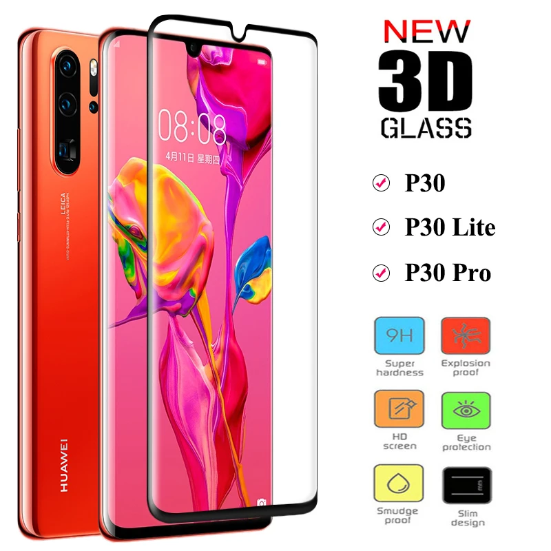Защитное 3D стекло для Huawei P30 Pro Lite Light Lit закаленное P30pro P30lite Huawey P 30 30Pro Armor 30Lite