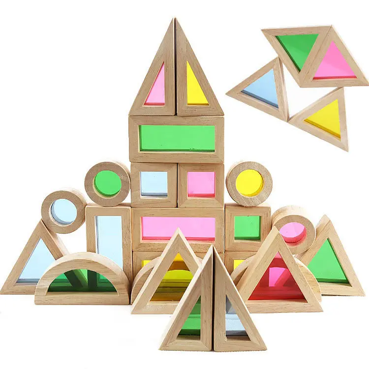 [New] DIY 24pcs/set Wooden Rainbow Acrylic Blocks Toys Children