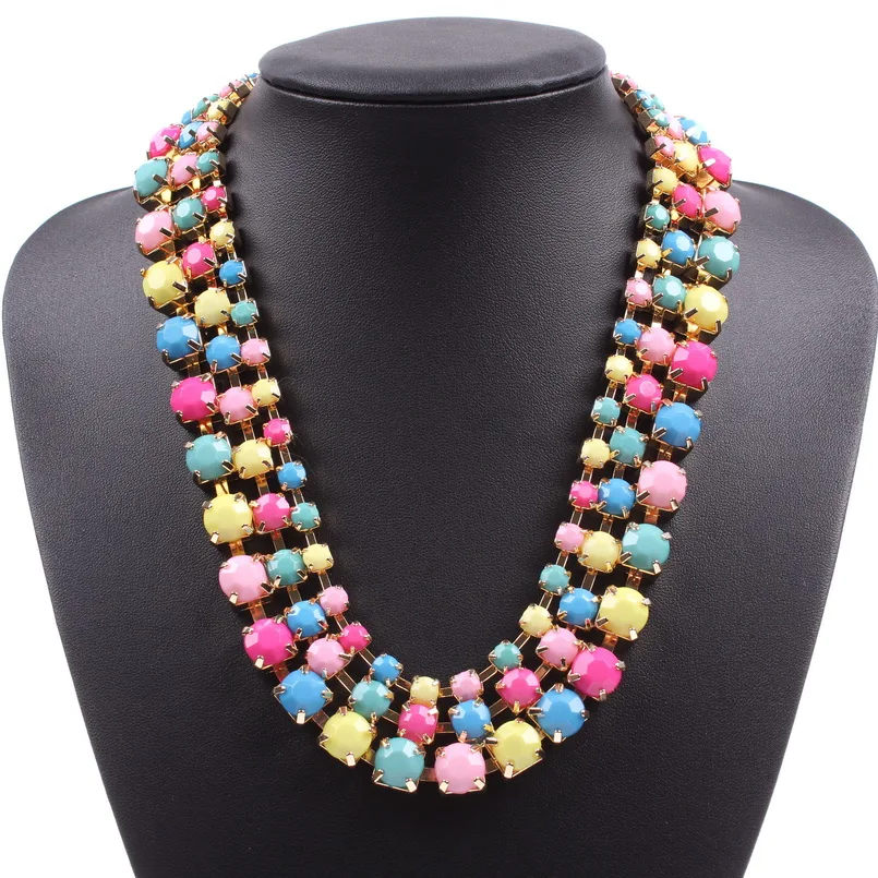 

Hot Sale 2019 New Cheap Sweet Style Candy Color Resin Bead Gold Chain Neon Necklace For Elegant Women