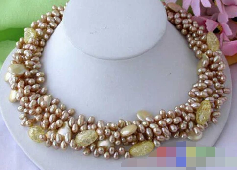 

Jewelr 005284 champagne RICE COIN PEARL NATURE citrine NECKLACE