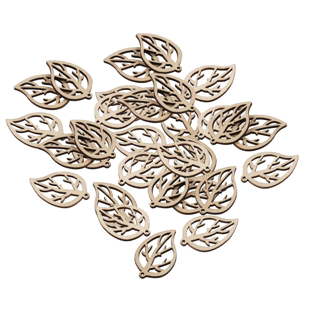 30pcs 29x40mm Wood Leaf Natural Wooden Shapes Scrapbooking Craft Handmade Accessories Home Decorations Hanging Wind Chimes