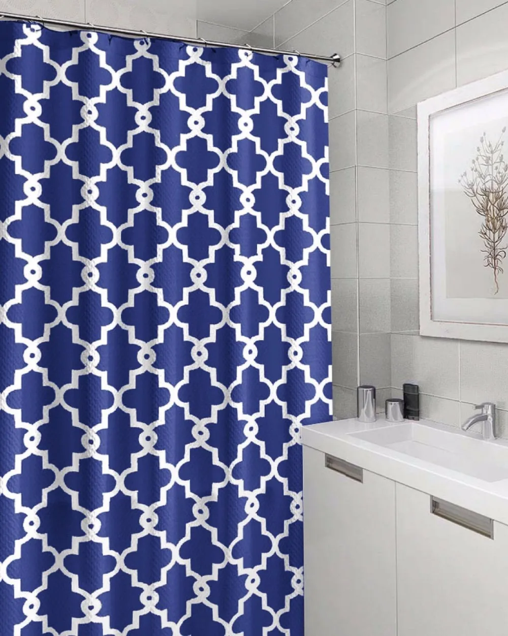 

Thicken Simple Shower Curtain Waterproof Blue Flower lattice Picture Print Mildew Resistant