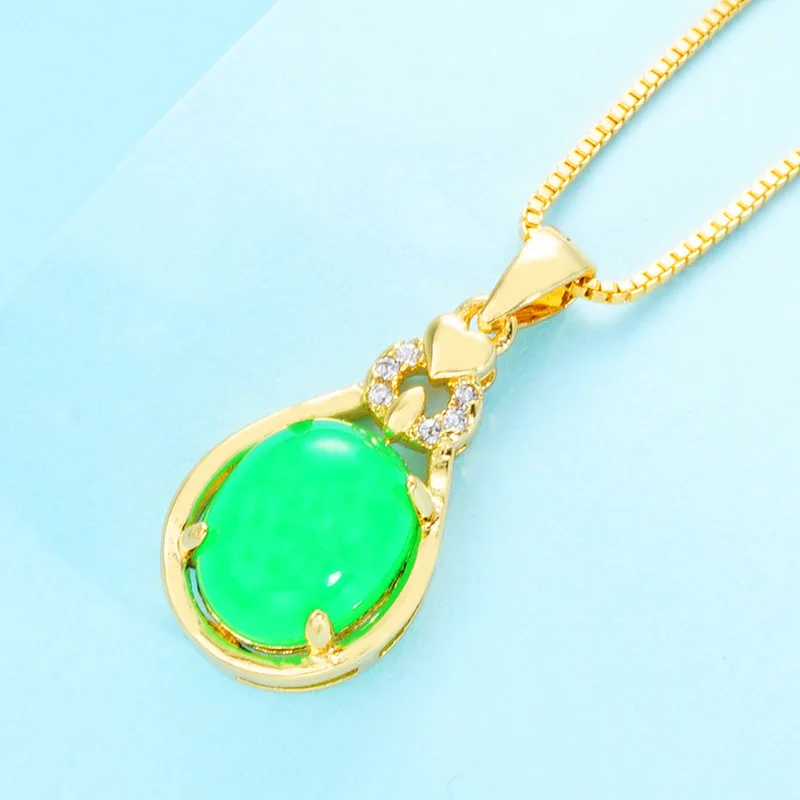 Ожерелье с подвеской в виде побрякушки, 24 K, золото, шарм, микро проложенные стразы, ювелирные изделия из кристаллов, имитация зеленого камня, без цепочки - Окраска металла: XJ4646-F