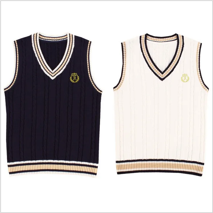 British Preppy Style V Neck Vest JK School Uniform Sleeveless Sweater