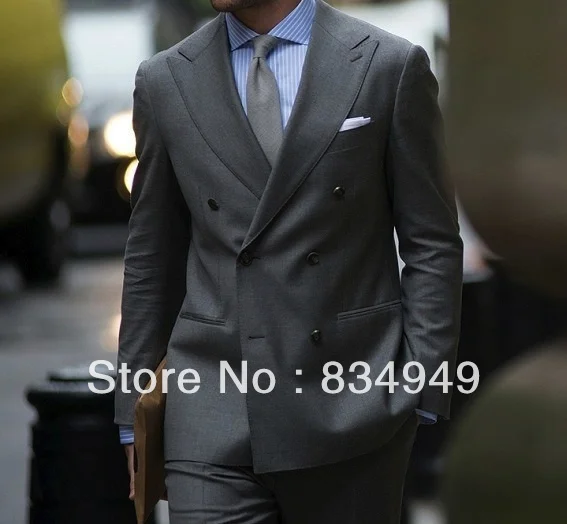 

Custom MADE TO MEASURE TAILORED BESPOKE MIDDLE GREY MEN SUITS;WIDE PEAK LAPEL;DOUBLE BREASTED(Jacket+Pants+Tie+Pocket Square