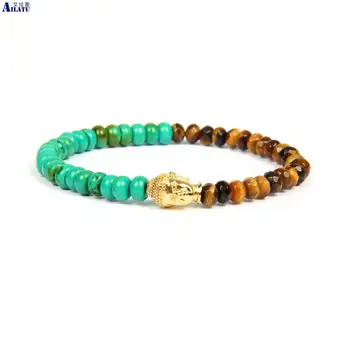 

Ailatu New Stainless Steel Buddha Yoga Bracelet with Natural Faceted Tiger Eye Stone Beads 4x6mm