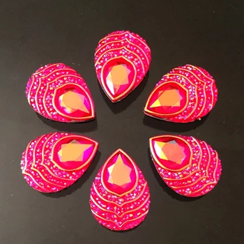 

DIY 100pcs18mm*25mm red resin flat back peacock eye wedding decoration rhinestone women's drill