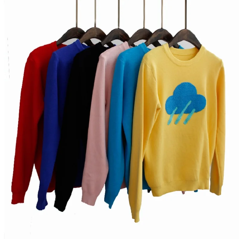

Spring Weather Intarsia Jumper Rainbow Crew Neck Thunder Pullover Women Snowflake Intarsia Sweater Sweet Brand Design Knitwear