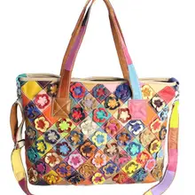 Натуральная кожа женская сумка цветная коровья кожа Лоскутная сумка на плечо модные цветы Женские сумки-мессенджеры черные