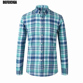 

2019 DEFEICIGA Plaid Shirts Man Checked Shire Brand New Fashion Button Down Long Sleeve Business Casual Shirts 027