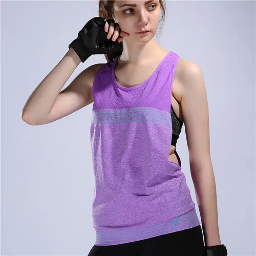 Летние топы для фитнеса, быстросохнущие женские футболки с тонкими лямками, женская блузка, спортивный жилет, женская одежда для бега - Цвет: purple