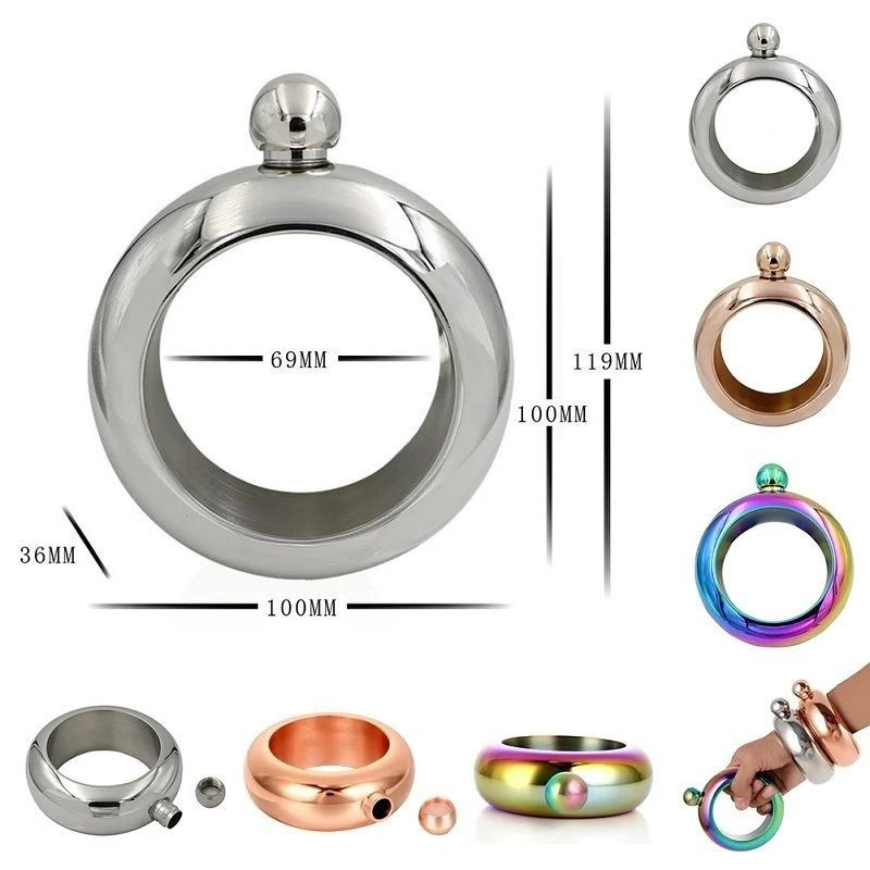 Fashion Stainless Steel Portable 3.5oz Hip Flask Holder Alcohol Drink Bangle Bracelet