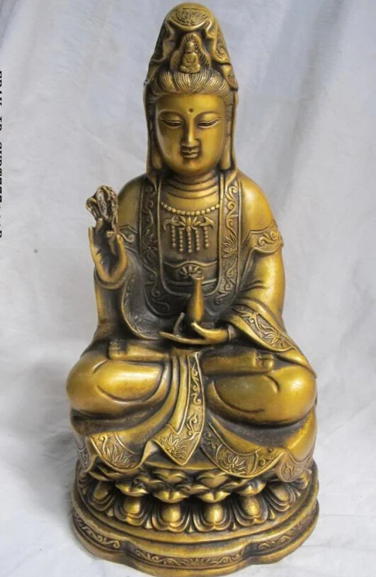 

[old craft ] 12"Tibetan Bronze bodhisattva Beautiful Mother Buddha kwan yin Statue guanyin