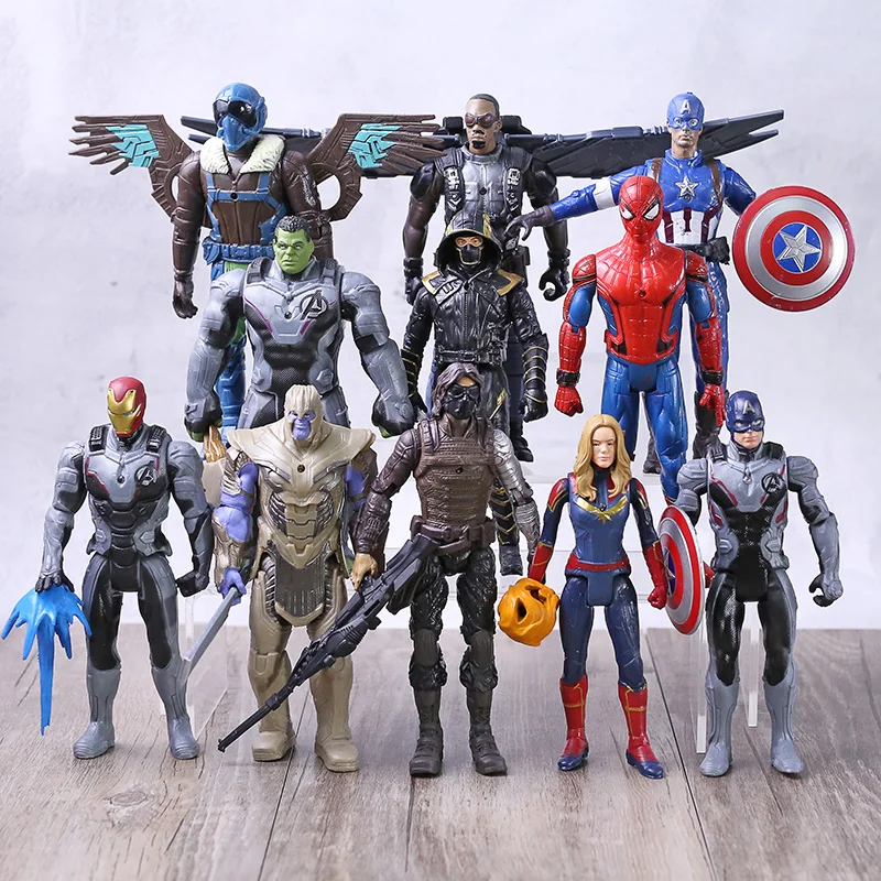 

Avengers Endgame Captain America Black Panther Iron Man Thanos Hulk Hulkbuster Spiderman Doctor Strange Thor Falcon Figures Set