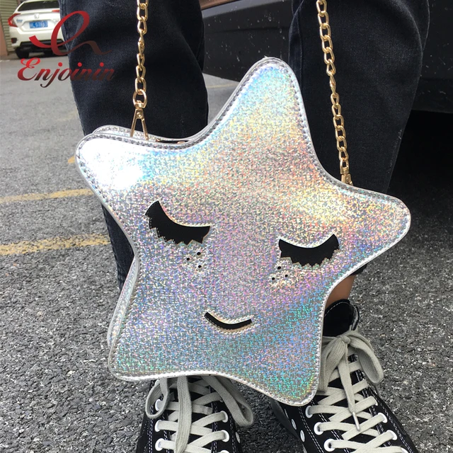 Personality fashion laser cute star shape casual party clutch bag
